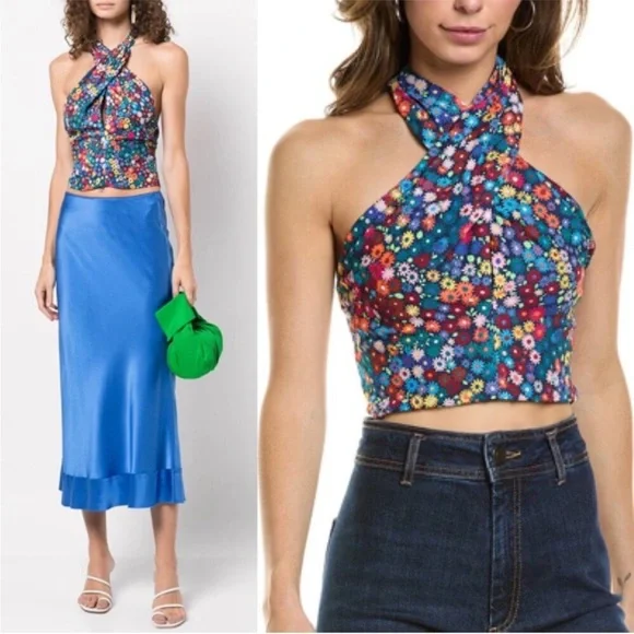 STAUD Kai Floral Print Smocked Top - Picture 1 of 8